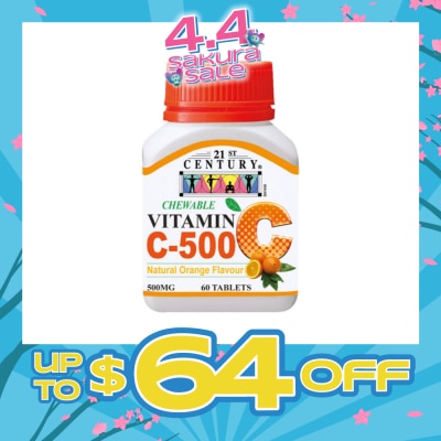 21ST CENTURY - Chewable Vegetarian Vitamin C Natural Orange Flavour Capsules (Maintain Body Resistance) 500mg 60s