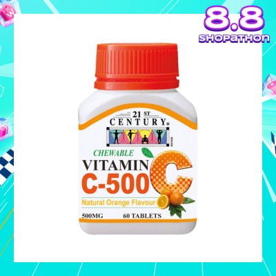 21ST CENTURY Chewable Vegetarian Vitamin C Natural Orange Flavour Capsules (Maintain Body Resistance) 500mg 60s