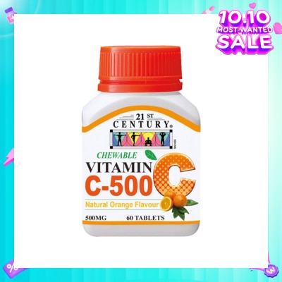 21ST CENTURY Chewable Vegetarian Vitamin C Natural Orange Flavour Capsules (Maintain Body Resistance) 500mg 60s