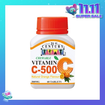 21ST CENTURY Chewable Vegetarian Vitamin C Natural Orange Flavour Capsules (Maintain Body Resistance) 500mg 60s