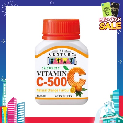 21ST CENTURY Chewable Vegetarian Vitamin C Natural Orange Flavour Capsules (Maintain Body Resistance) 500mg 60s