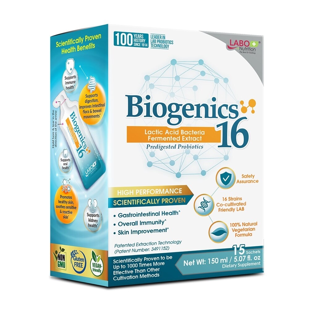 Biogenics 16 Dietary Supplement Sachet (Predigested Probiotics For Digestive Balance, Immunity, Eczema, Ibs, Diarrhoea, Constipation, Improve Immune Health) 15s