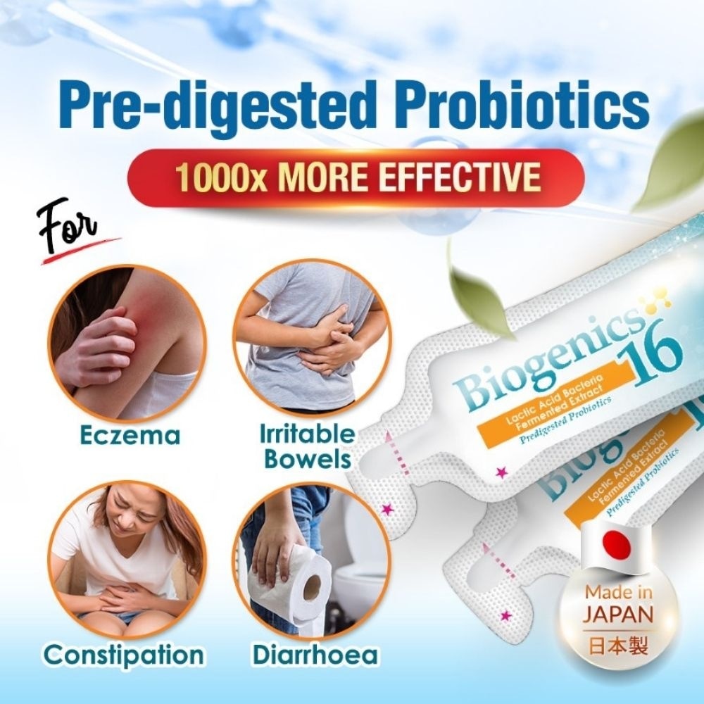 Biogenics 16 Predigested Probiotics Dietary Supplement Sachet (Digestive Balance, Immunity, Eczema, IBS, Diarrhoea, Constipation, Improve Immune Health) 15s image