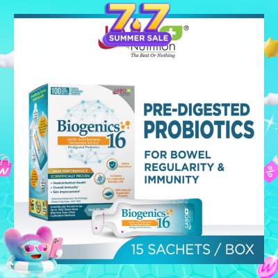 LABO NUTRITION - Biogenics 16 Dietary Supplement Sachet (Predigested Probiotics For Digestive Balance, Immunity, Eczema, Ibs, Diarrhoea, Constipation, Improve Immune Health) 15s