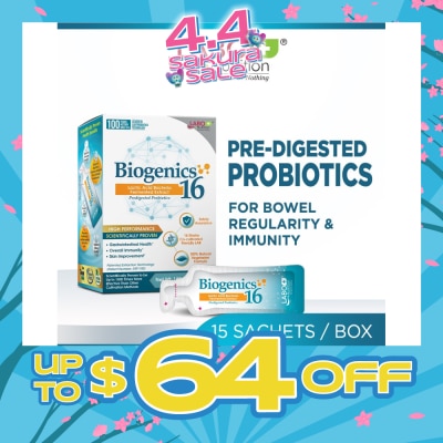 LABO NUTRITION - Biogenics 16 Dietary Supplement Sachet (Predigested Probiotics For Digestive Balance, Immunity, Eczema, Ibs, Diarrhoea, Constipation, Improve Immune Health) 15s