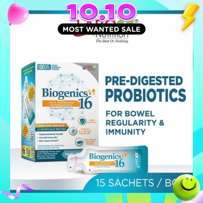 LABO NUTRITION Biogenics 16 Predigested Probiotics Dietary Supplement Sachet (Digestive Balance, Immunity, Eczema, IBS, Diarrhoea, Constipation, Improve Immune Health) 15s image