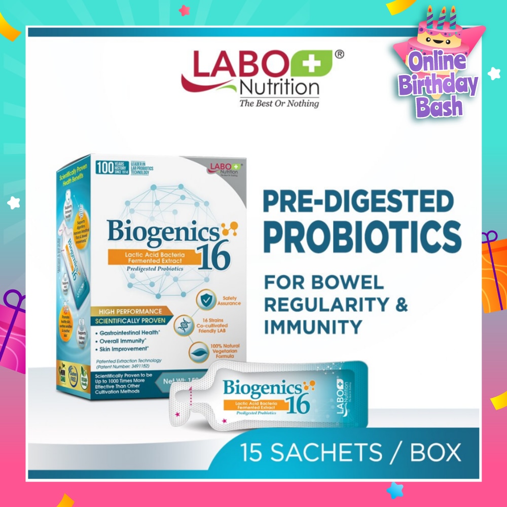 Biogenics 16 Dietary Supplement Sachet (Predigested Probiotics For Digestive Balance, Immunity, Eczema, Ibs, Diarrhoea, Constipation, Improve Immune Health) 15s