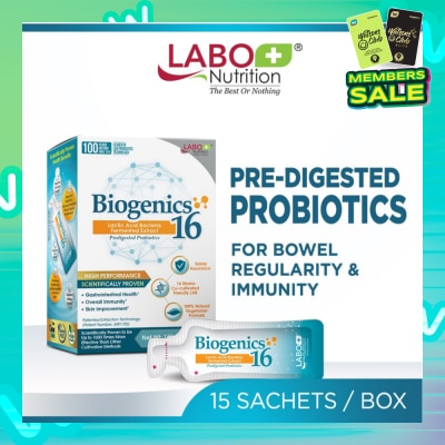 LABO NUTRITION Biogenics 16 Dietary Supplement Sachet (Predigested Probiotics For Digestive Balance, Immunity, Eczema, Ibs, Diarrhoea, Constipation, Improve Immune Health) 15s