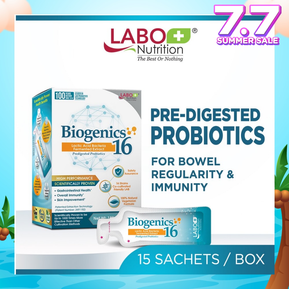 Biogenics 16 Dietary Supplement Sachet (Predigested Probiotics For Digestive Balance, Immunity, Eczema, Ibs, Diarrhoea, Constipation, Improve Immune Health) 15s