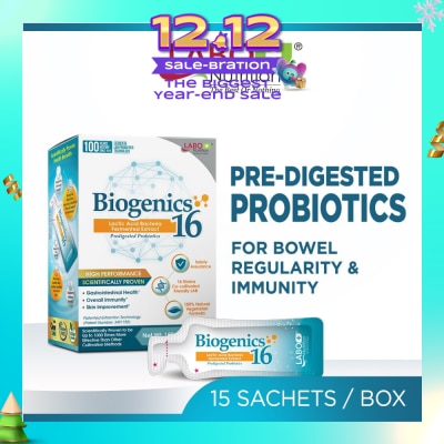 LABO NUTRITION Biogenics 16 Dietary Supplement Sachet (Predigested Probiotics For Digestive Balance, Immunity, Eczema, Ibs, Diarrhoea, Constipation, Improve Immune Health) 15s
