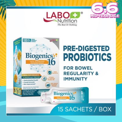 LABO NUTRITION Biogenics 16 Dietary Supplement Sachet (Predigested Probiotics For Digestive Balance, Immunity, Eczema, Ibs, Diarrhoea, Constipation, Improve Immune Health) 15s