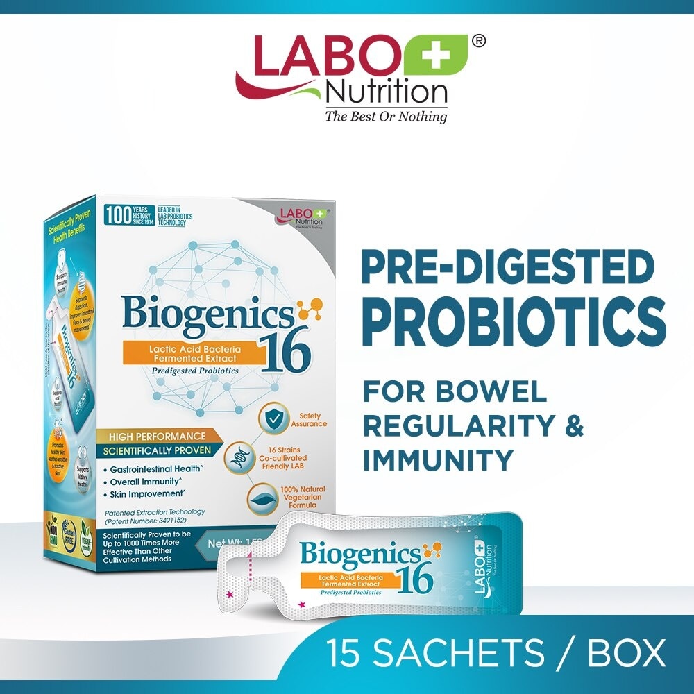 Biogenics 16 Dietary Supplement Sachet (Predigested Probiotics For Digestive Balance, Immunity, Eczema, Ibs, Diarrhoea, Constipation, Improve Immune Health) 15s