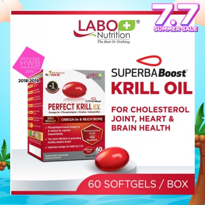 LABO NUTRITION Perfect Krill Ex Dietary Supplement Softgel (For High Cholesterol, Blood Pressure And Glucose Levels, Heart Health, Joint Pain, Fatty Liver, Inflammation) 60s