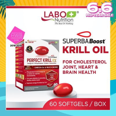 LABO NUTRITION Perfect Krill Ex Dietary Supplement Softgel (For High Cholesterol, Blood Pressure And Glucose Levels, Heart Health, Joint Pain, Fatty Liver, Inflammation) 60s