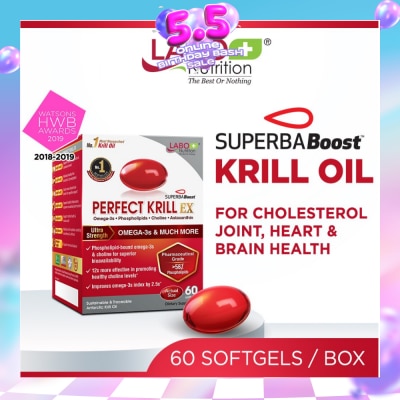LABO NUTRITION - Perfect Krill Ex Dietary Supplement Softgel (For High Cholesterol, Blood Pressure And Glucose Levels, Heart Health, Joint Pain, Fatty Liver, Inflammation) 60s
