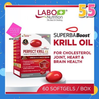 LABO NUTRITION Perfect Krill Ex Dietary Supplement Softgel (For High Cholesterol, Blood Pressure And Glucose Levels, Heart Health, Joint Pain, Fatty Liver, Inflammation) 60s