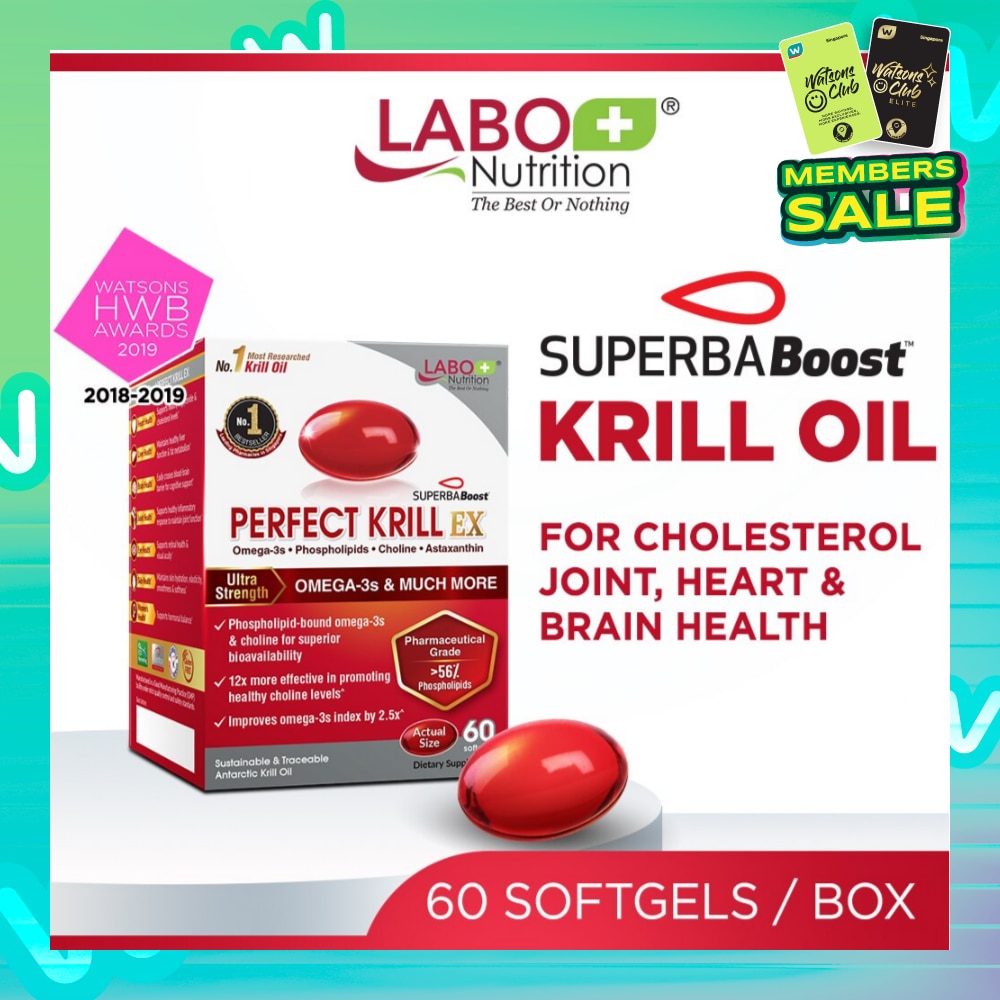 Perfect Krill Ex Dietary Supplement Softgel (For High Cholesterol, Blood Pressure And Glucose Levels, Heart Health, Joint Pain, Fatty Liver, Inflammation) 60s