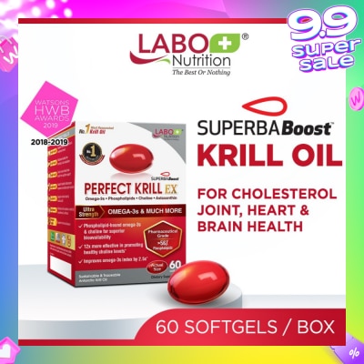 LABO NUTRITION Perfect Krill Ex Dietary Supplement Softgel (For High Cholesterol, Blood Pressure And Glucose Levels, Heart Health, Joint Pain, Fatty Liver, Inflammation) 60s