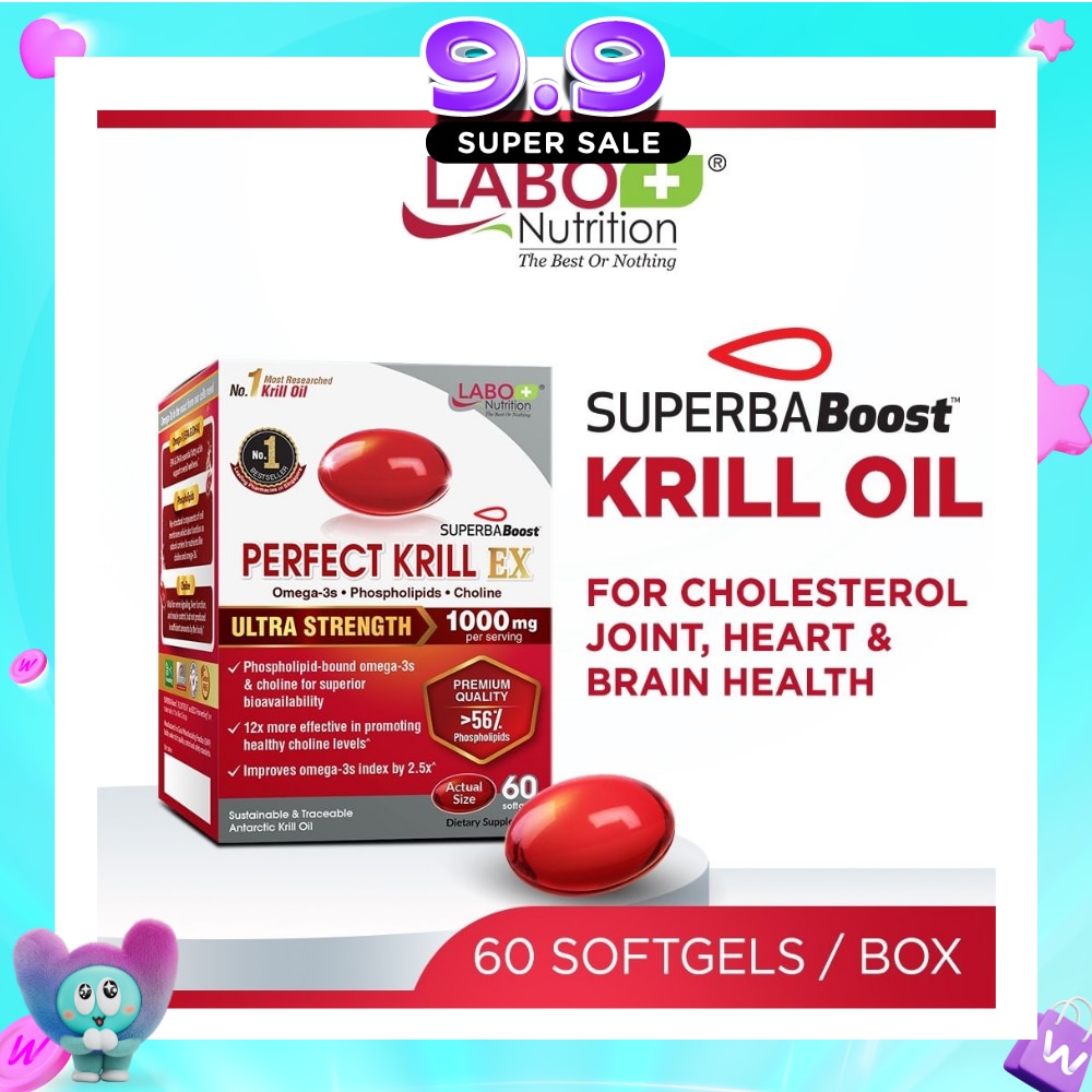 Perfect Krill EX Superba Boost Antarctic with Krill Oil Omega 3 & Phospholipids Softgel (Cholesterol, Heart, Brain, Joint Health) 60s image