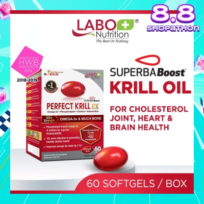 LABO NUTRITION Perfect Krill Ex Dietary Supplement Softgel (For High Cholesterol, Blood Pressure And Glucose Levels, Heart Health, Joint Pain, Fatty Liver, Inflammation) 60s