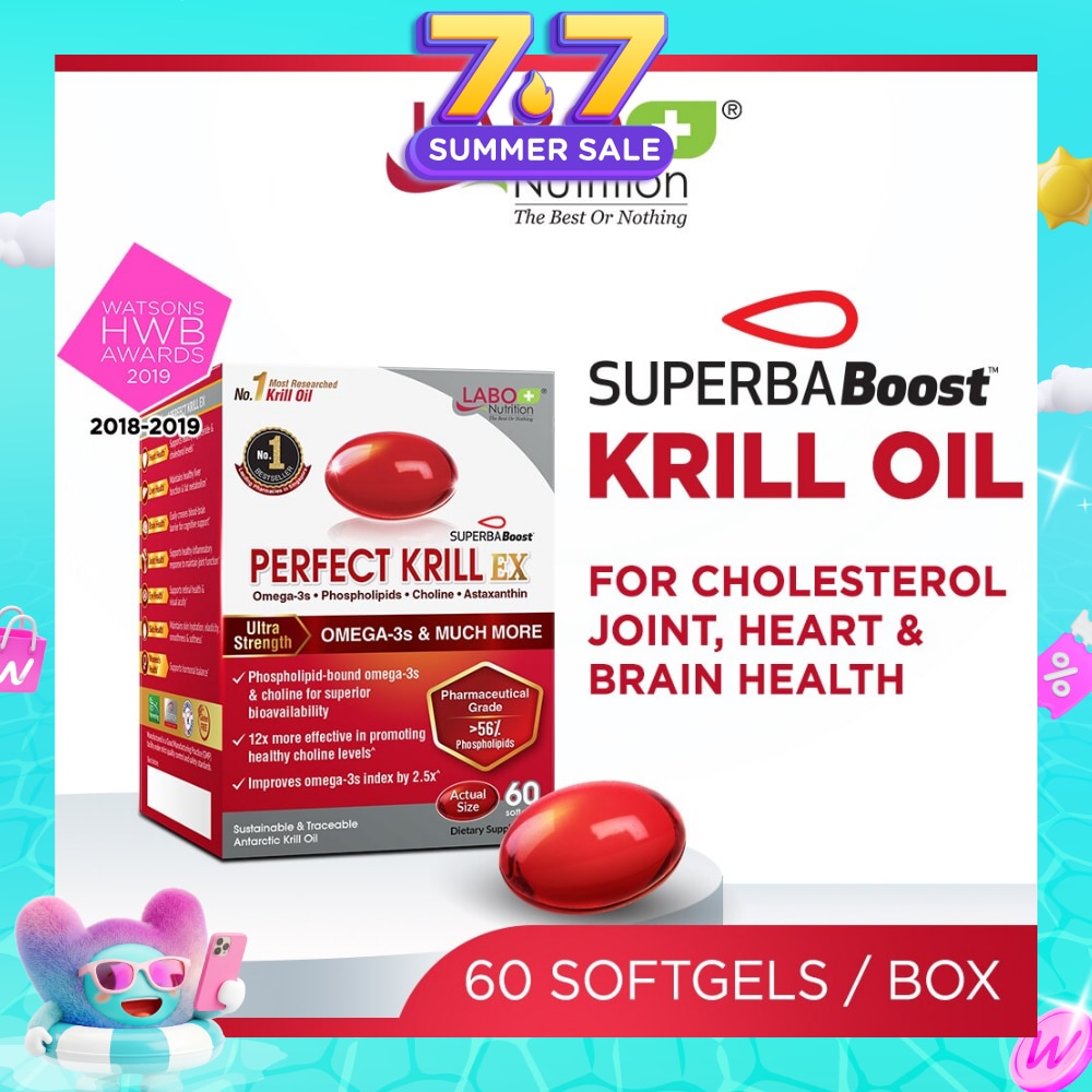 Perfect Krill Ex Dietary Supplement Softgel (For High Cholesterol, Blood Pressure And Glucose Levels, Heart Health, Joint Pain, Fatty Liver, Inflammation) 60s