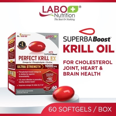 LABO NUTRITION - Perfect Krill EX Superba Boost Antarctic with Krill Oil Omega 3 & Phospholipids Softgel (Cholesterol, Heart, Brain, Joint Health) 60s