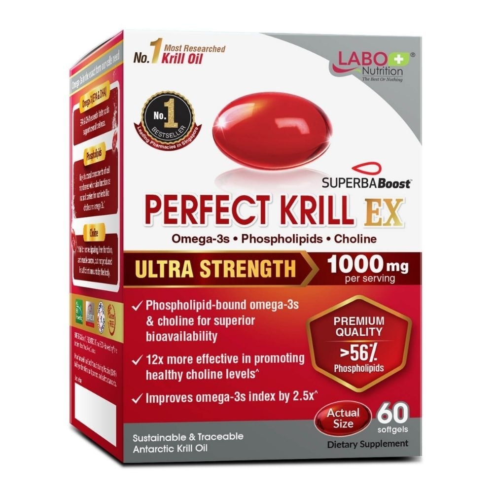 Perfect Krill EX Superba Boost Antarctic with Krill Oil Omega 3 & Phospholipids Softgel (Cholesterol, Heart, Brain, Joint Health) 60s