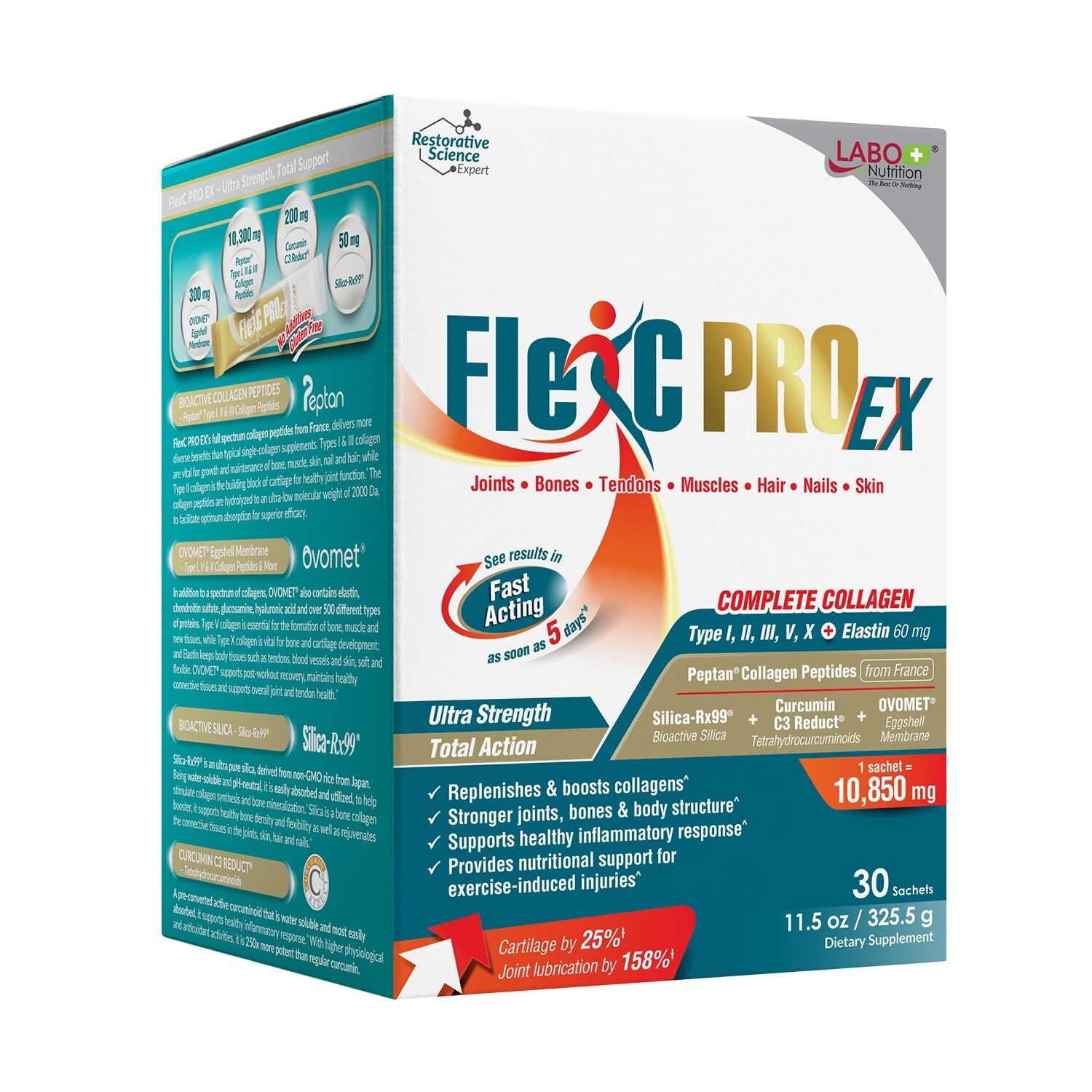 FlexC PRO EX Dietary Supplement Sachet (For Joint Knee Arthritis Pain + Beneficial for Hair & Nails & Skin Health) 30s