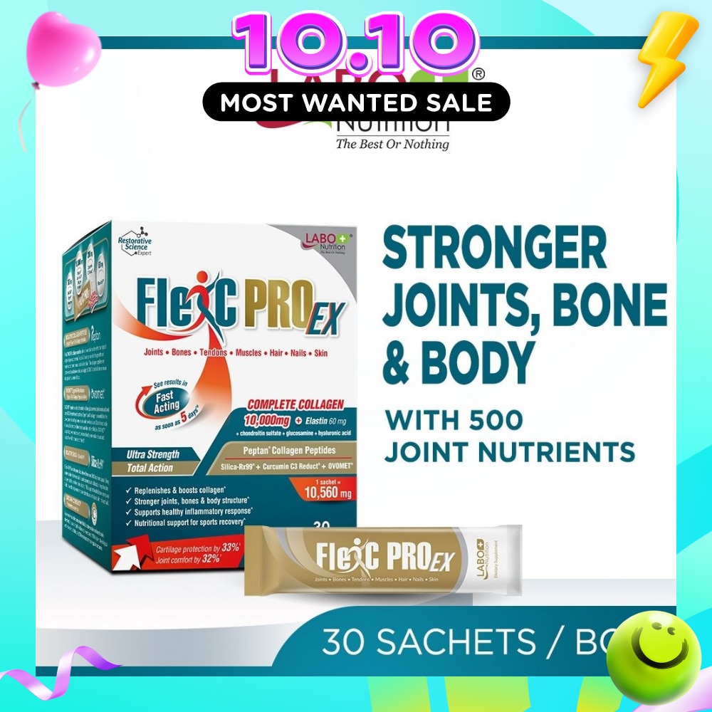 FlexC PRO EX With Peptan Collagen, Curcumin, Silica, & Eggshell Membrane Sachet (Joint, Bone & Body Support) 30s image