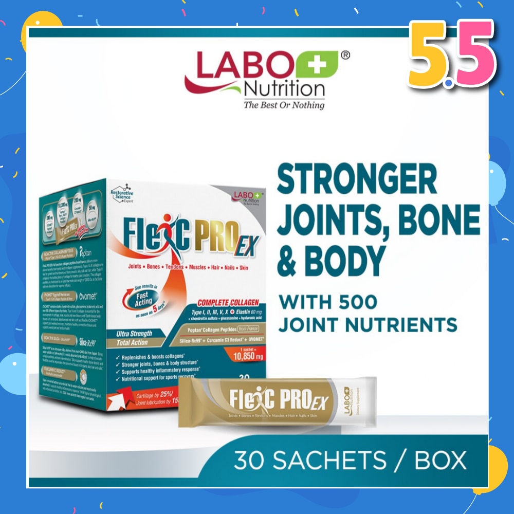FlexC PRO EX Dietary Supplement Sachet (For Joint Knee Arthritis Pain + Beneficial for Hair & Nails & Skin Health) 30s
