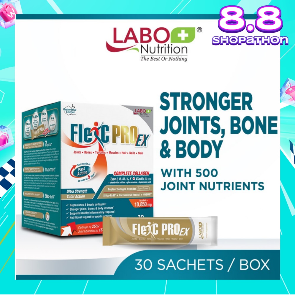 FlexC PRO EX Dietary Supplement Sachet (For Joint Knee Arthritis Pain + Beneficial for Hair & Nails & Skin Health) 30s