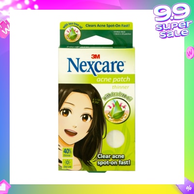 3M NEXCARE Acne Patch with Tea Tree Oil 40% Thinner 8mm Day Use (Clear Acne Spot on Fast) 28s