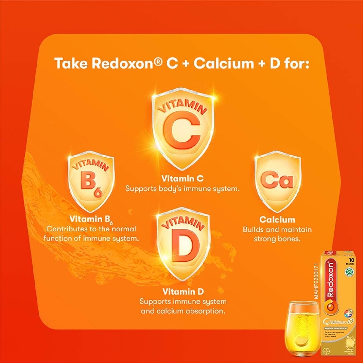 Vitamin C, D & Calcium Immunity & Bone Health Effervescent Orange 10s