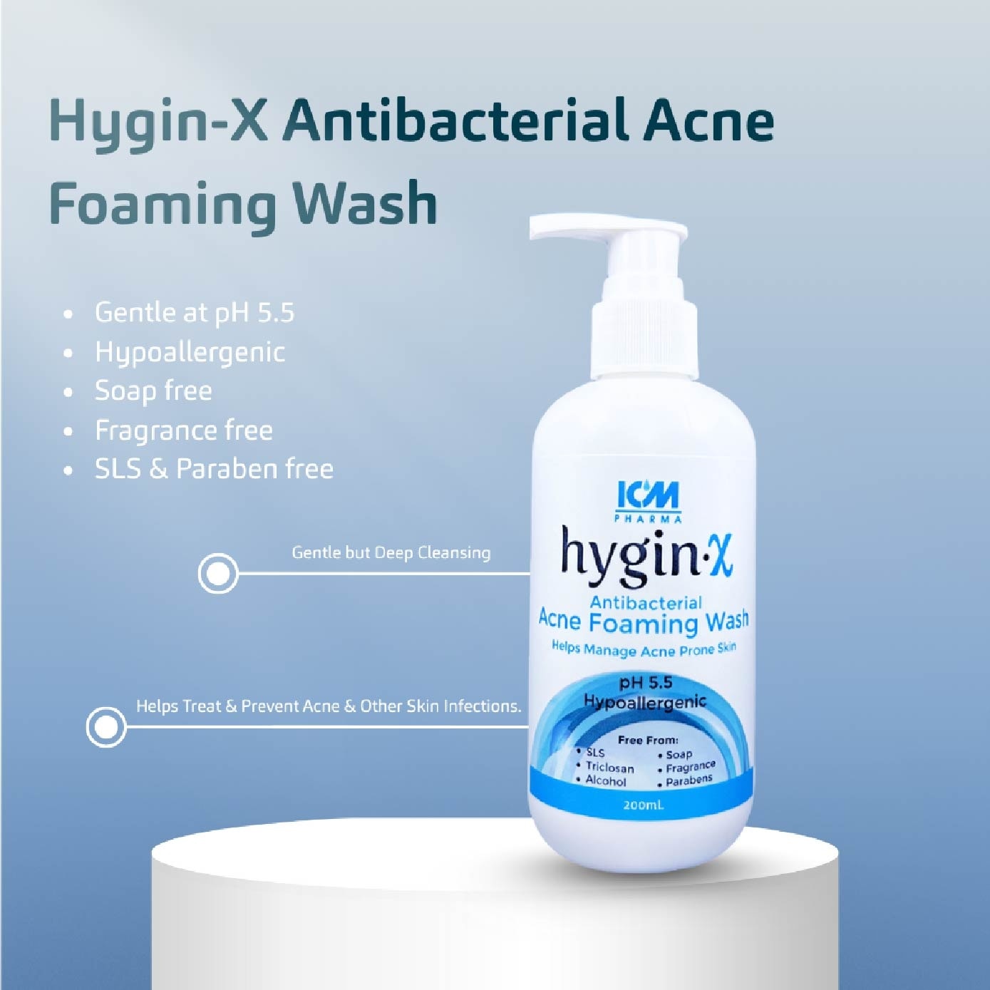 Pharma Hygin-X Antibacterial Acne Foaming Wash For Face & Body 200ml