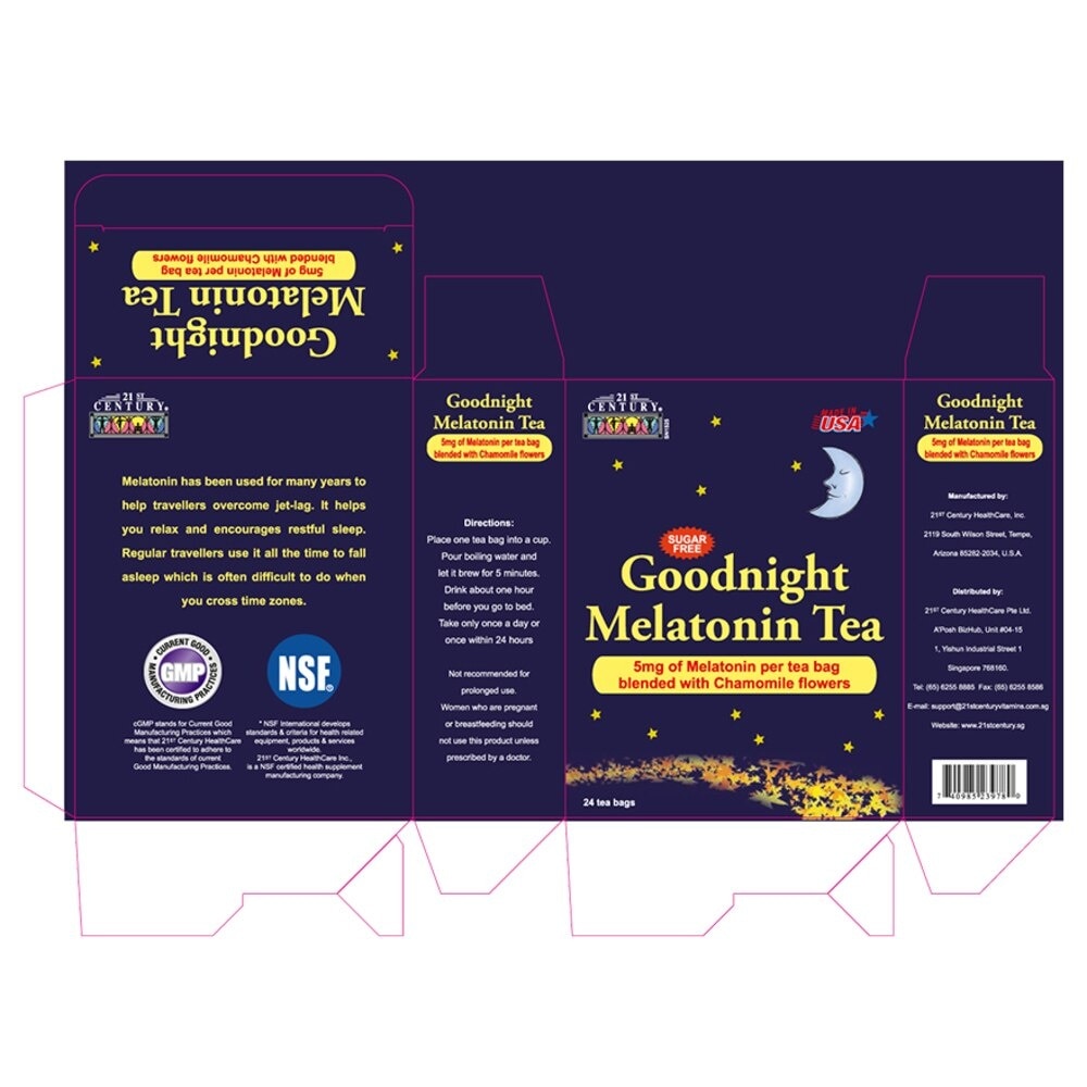 Goodnight Melatonin Sugar-free Tea Bags Blended with Chamomile Flowers (For Relexation & Restful Sleep) 5mg x 24s