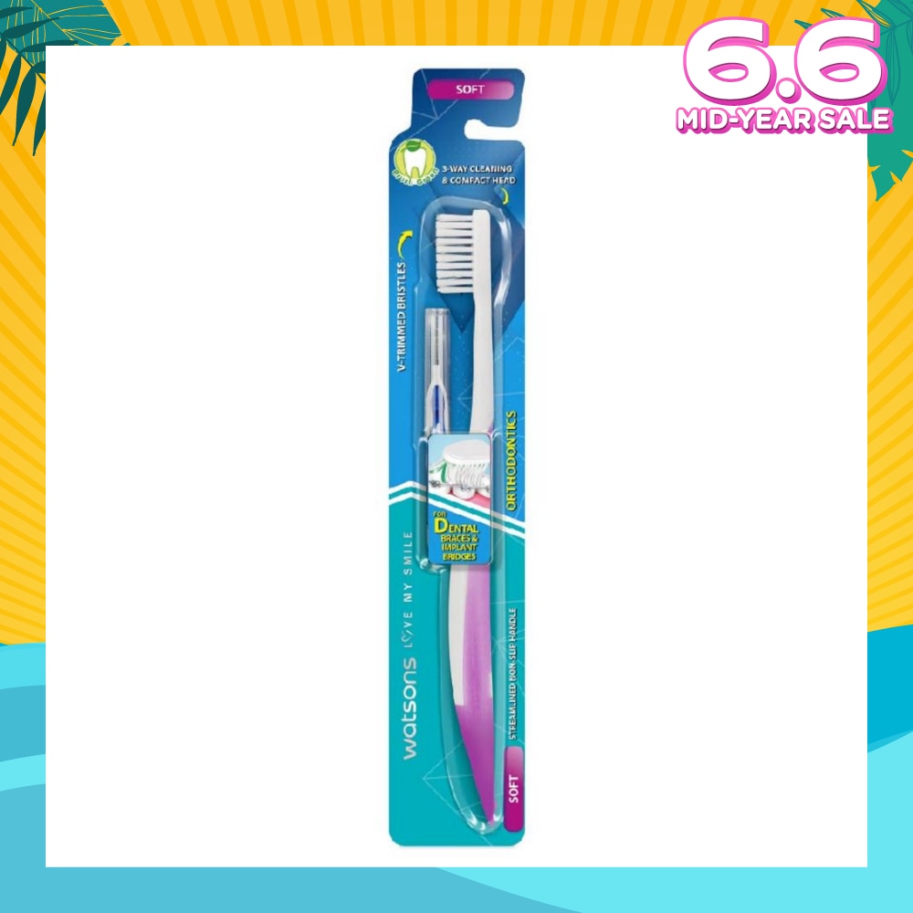 Orthodontics Toothbrush Packset consists Orthodontics Toothbrush Soft 1s + 0.8mm Interdental Brush 1s (For Dental Braces & Implant Bridges)
