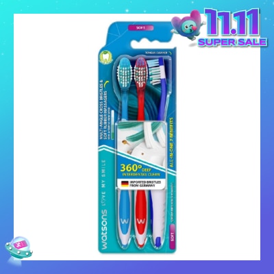 WATSONS All-in-One 7 Benefits Toothbrush Soft (360 Deep Cleaning + Massage Gums + Reduce Odour-Causing Bacteria) 3s