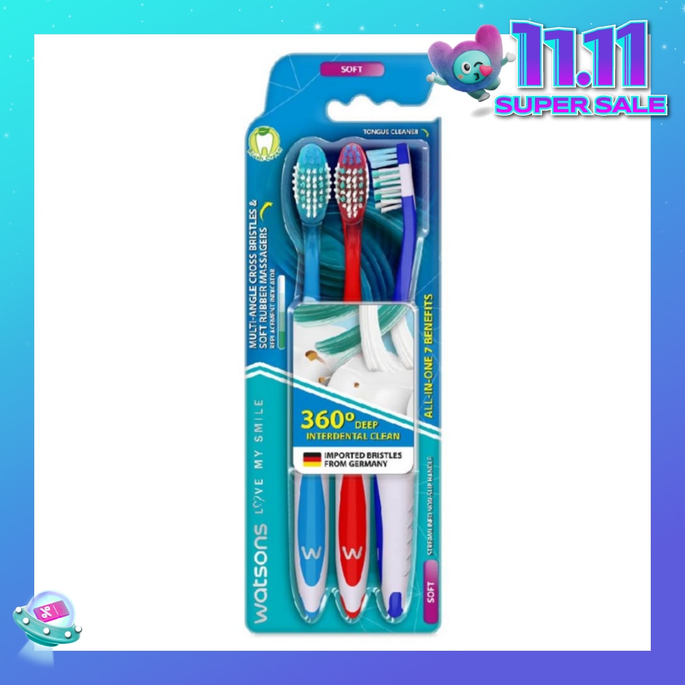 All-in-One 7 Benefits Toothbrush Soft (360 Deep Cleaning + Massage Gums + Reduce Odour-Causing Bacteria) 3s