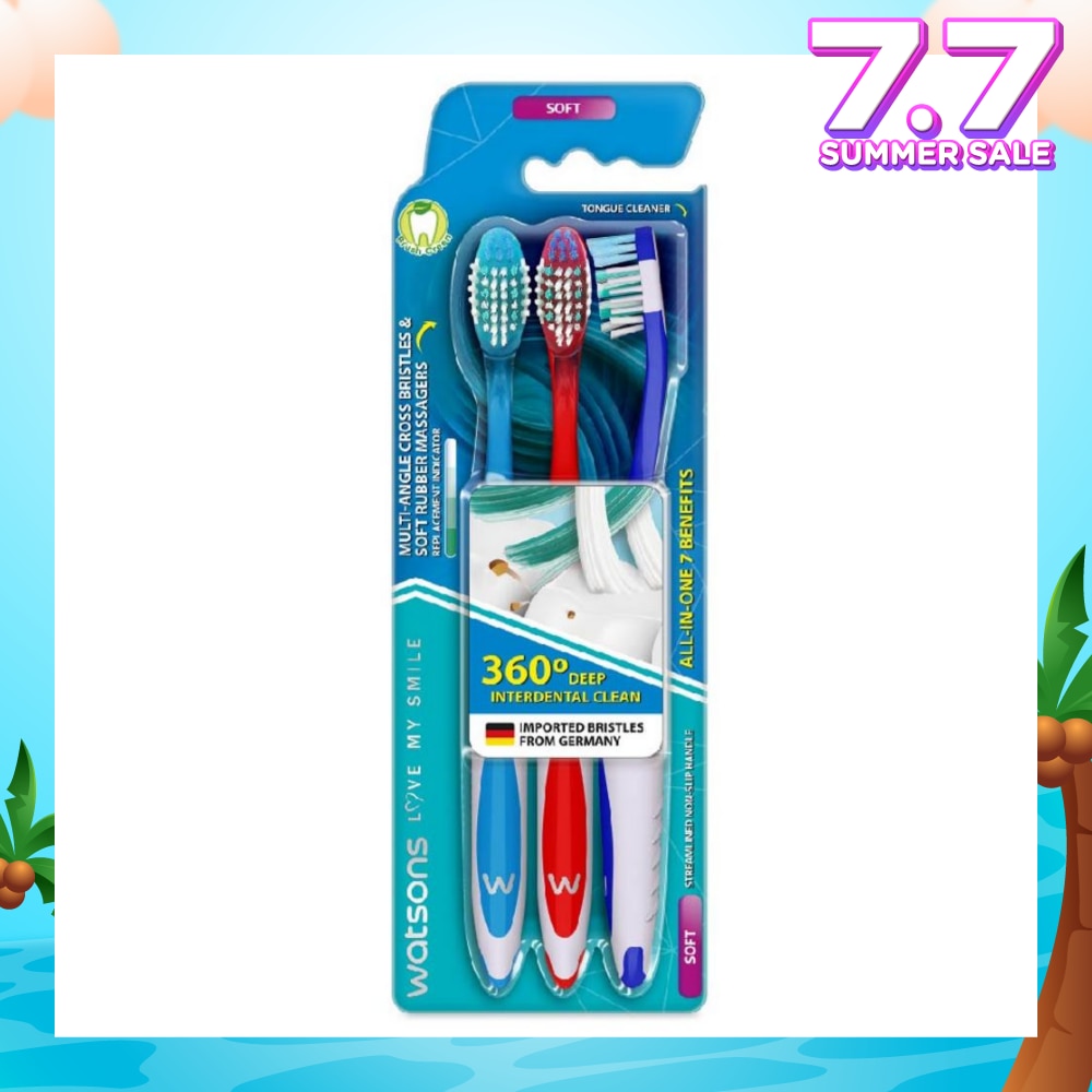 All-in-One 7 Benefits Toothbrush Soft (360 Deep Cleaning + Massage Gums + Reduce Odour-Causing Bacteria) 3s