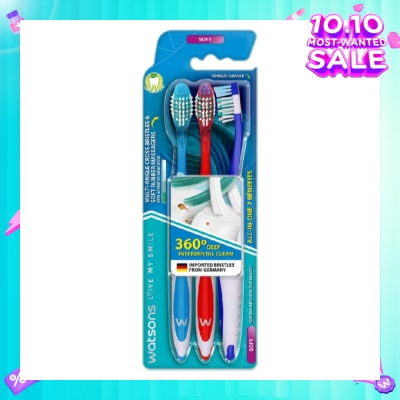 WATSONS All-in-One 7 Benefits Toothbrush Soft (360 Deep Cleaning + Massage Gums + Reduce Odour-Causing Bacteria) 3s