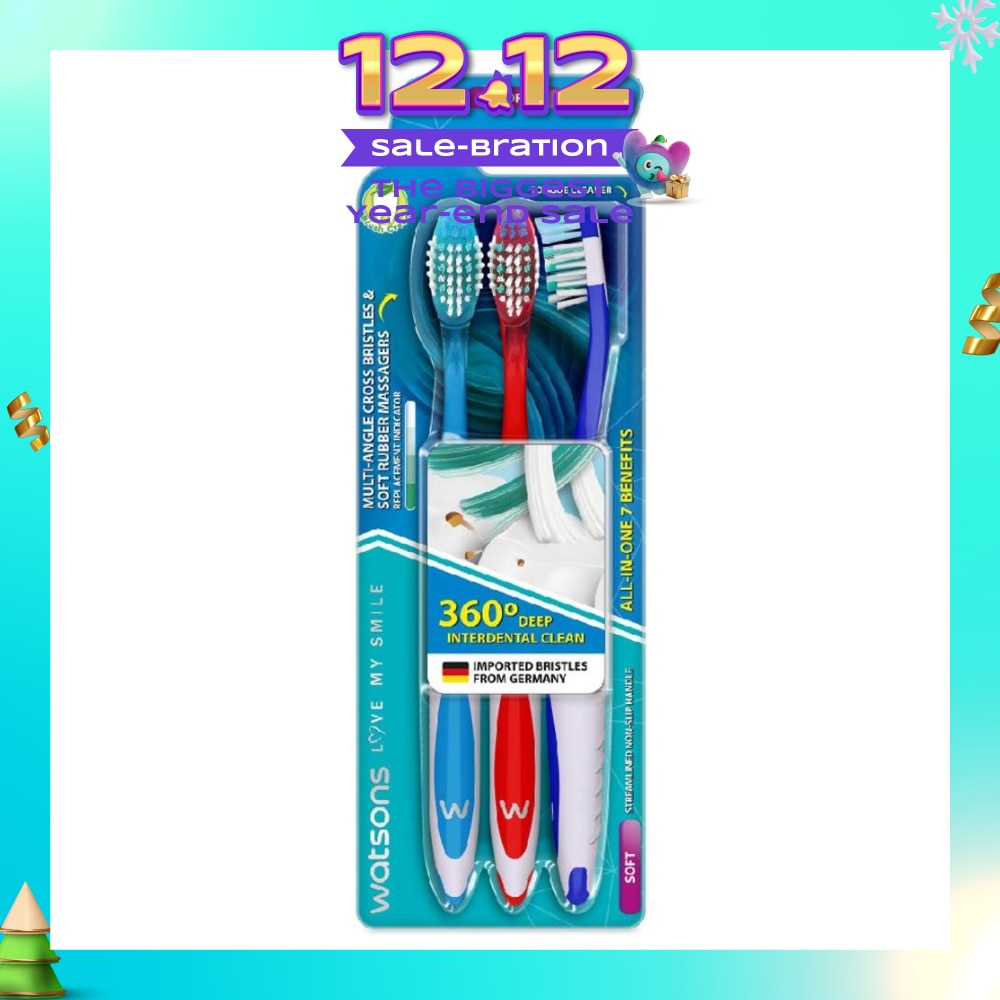 All-in-One 7 Benefits Toothbrush Soft (360 Deep Cleaning + Massage Gums + Reduce Odour-Causing Bacteria) 3s