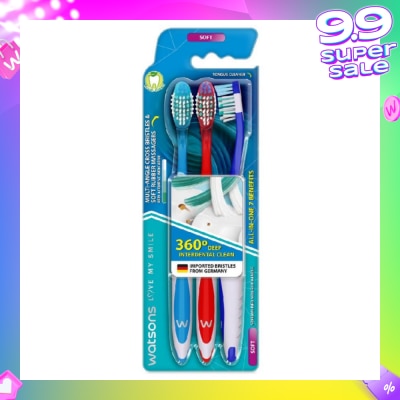 WATSONS All-in-One 7 Benefits Toothbrush Soft (360 Deep Cleaning + Massage Gums + Reduce Odour-Causing Bacteria) 3s