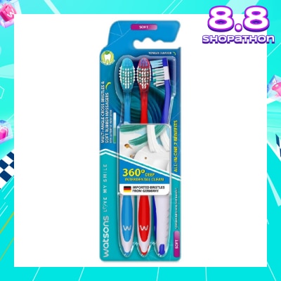 WATSONS All-in-One 7 Benefits Toothbrush Soft (360 Deep Cleaning + Massage Gums + Reduce Odour-Causing Bacteria) 3s