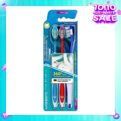 WATSONS All-in-One 7 Benefits Toothbrush Soft (360 Deep Cleaning + Massage Gums + Reduce Odour-Causing Bacteria) 3s