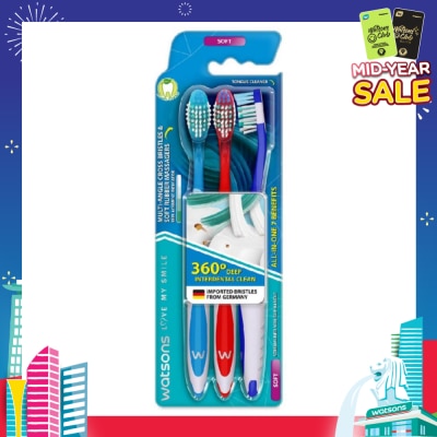 WATSONS All-in-One 7 Benefits Toothbrush Soft (360 Deep Cleaning + Massage Gums + Reduce Odour-Causing Bacteria) 3s