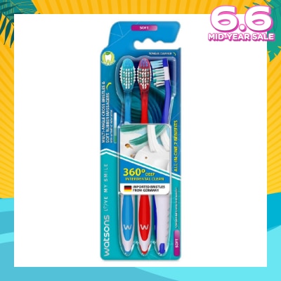 WATSONS All-in-One 7 Benefits Toothbrush Soft (360 Deep Cleaning + Massage Gums + Reduce Odour-Causing Bacteria) 3s