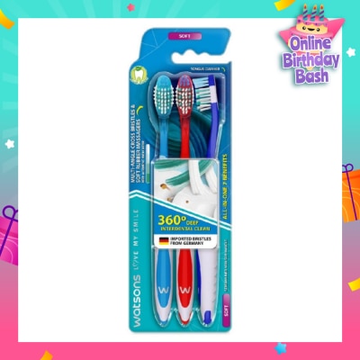 WATSONS All-in-One 7 Benefits Toothbrush Soft (360 Deep Cleaning + Massage Gums + Reduce Odour-Causing Bacteria) 3s