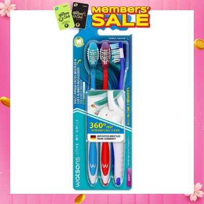 WATSONS All-in-One 7 Benefits Toothbrush Soft (360 Deep Cleaning + Massage Gums + Reduce Odour-Causing Bacteria) 3s