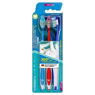 WATSONS All-in-One 7 Benefits Toothbrush Soft (360 Deep Cleaning + Massage Gums + Reduce Odour-Causing Bacteria) 3s