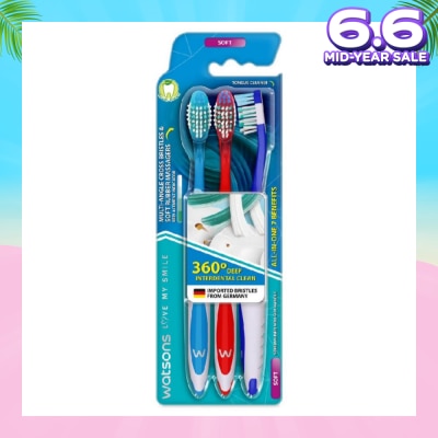 WATSONS All-in-One 7 Benefits Toothbrush Soft (360 Deep Cleaning + Massage Gums + Reduce Odour-Causing Bacteria) 3s